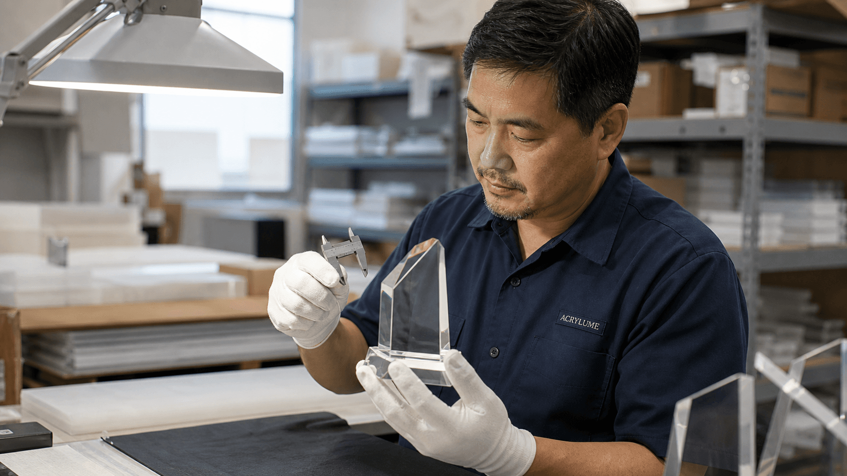 ACRYLUME technician completing a quality inspection
