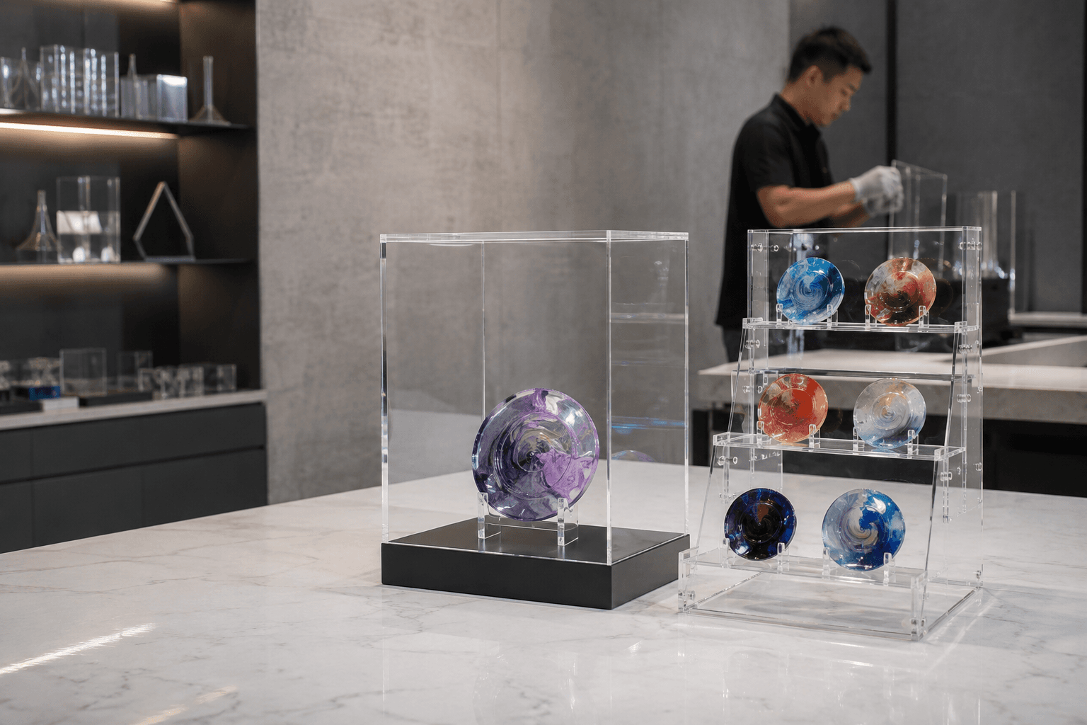 Custom acrylic acrylic display case vs retail display product detail for B2B material, fabrication and sourcing review