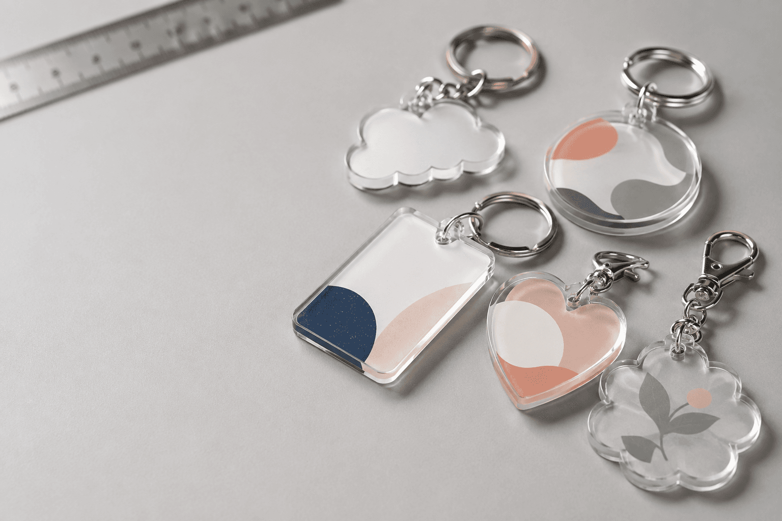 Custom clear acrylic keychains with split rings and lobster-clasp hardware